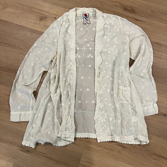 Johnny Was White Embroidered Cardigan Kimono Size Medium - Picture 3 of 7